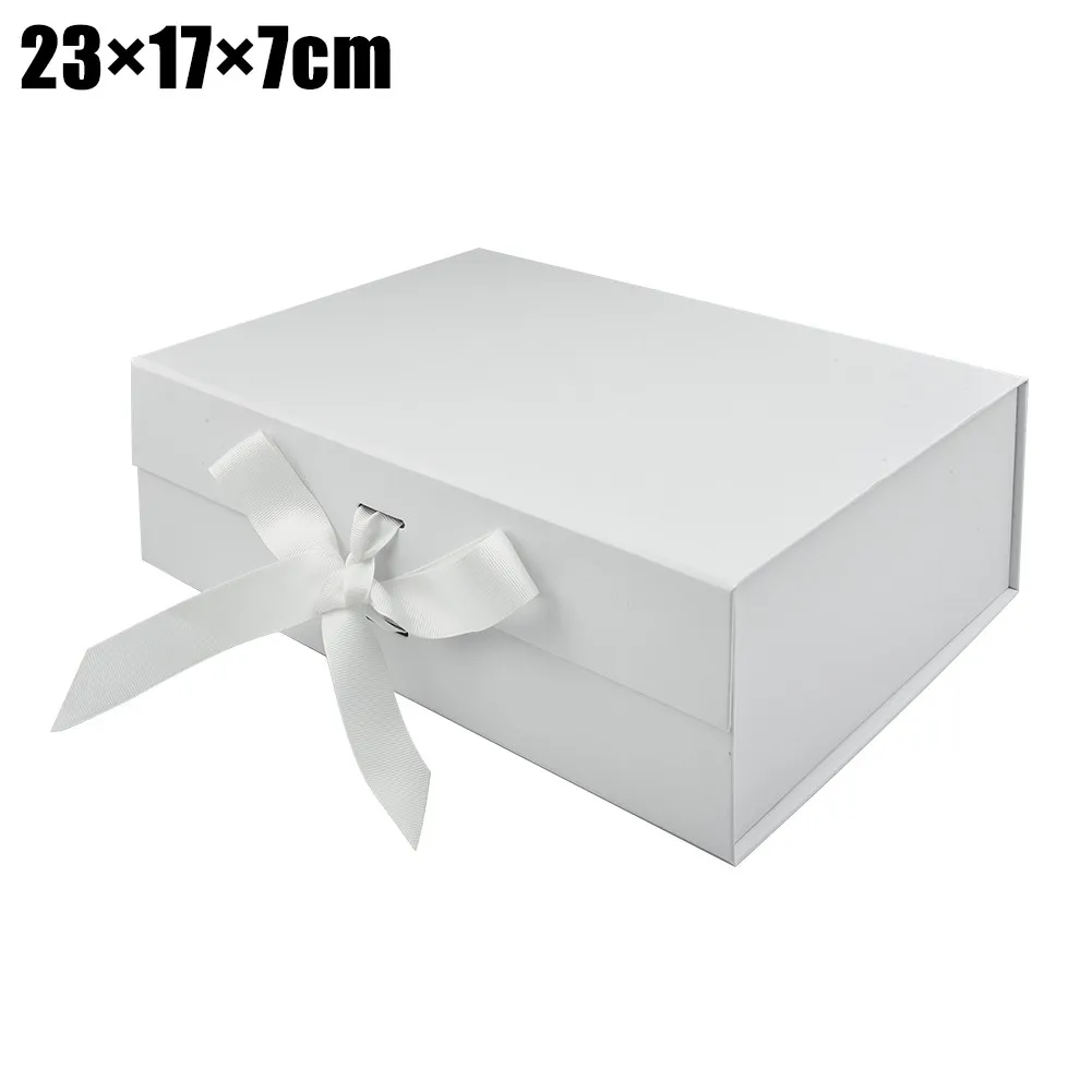 New DIY High Quality Rigid Thick Gift Box With Ribbon Kraft Boxes Wedding Favor Baby Shower Party Gift Box Bow Gift Box Hot