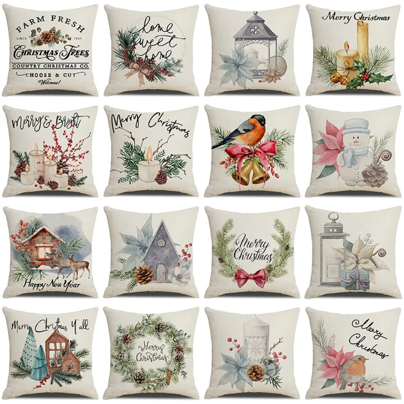 

45cm Merry Christmas Pillow Covers Wreath Elk Pillowcase Christmas Decorations for Home Sofa Cushion Covers New Year 2023 Decor