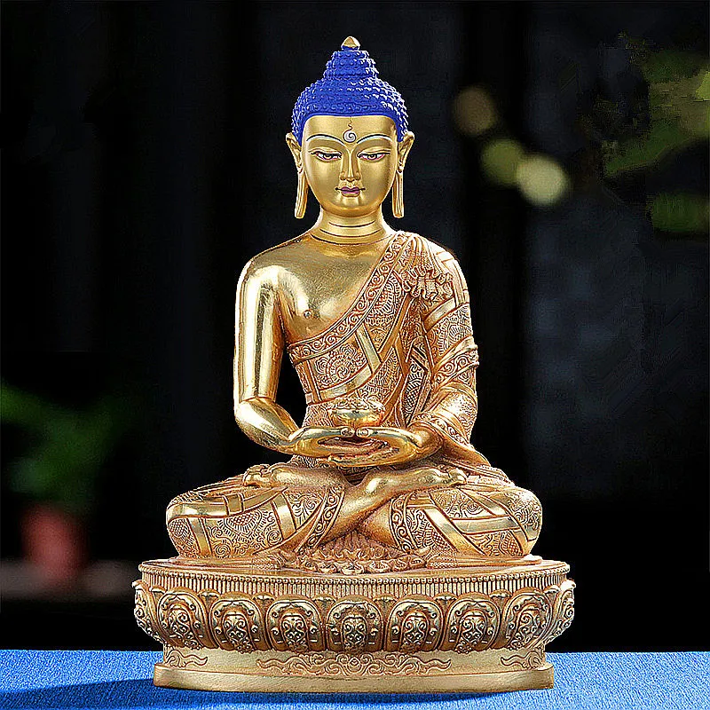 

21.5cm Gold Copper Amitabha Statue Guanyin Exquisite Carving Buddhist Retro Carving Tranic Temple Decorate Bodhisattva Figurine