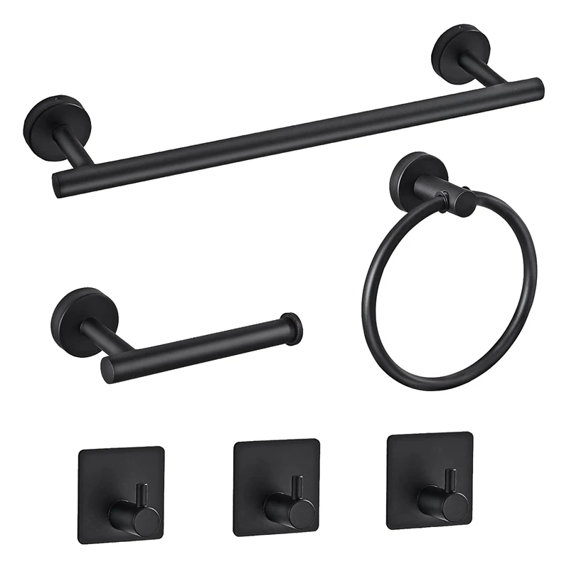 

6 PCS Bathroom Hardware Set,Black Stainless Steel Bathroom Accessories Towel Rack Set Wall Mounted Bathroom Accessories