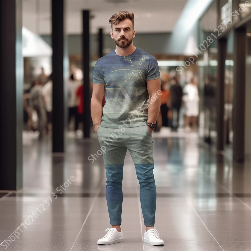 2023 Short Sleeve T-Shirt+Pants Tracksuit Men Two Piece Set Men's Clothing Fashion 3D Printing Casual Streetwear Clothes For Men