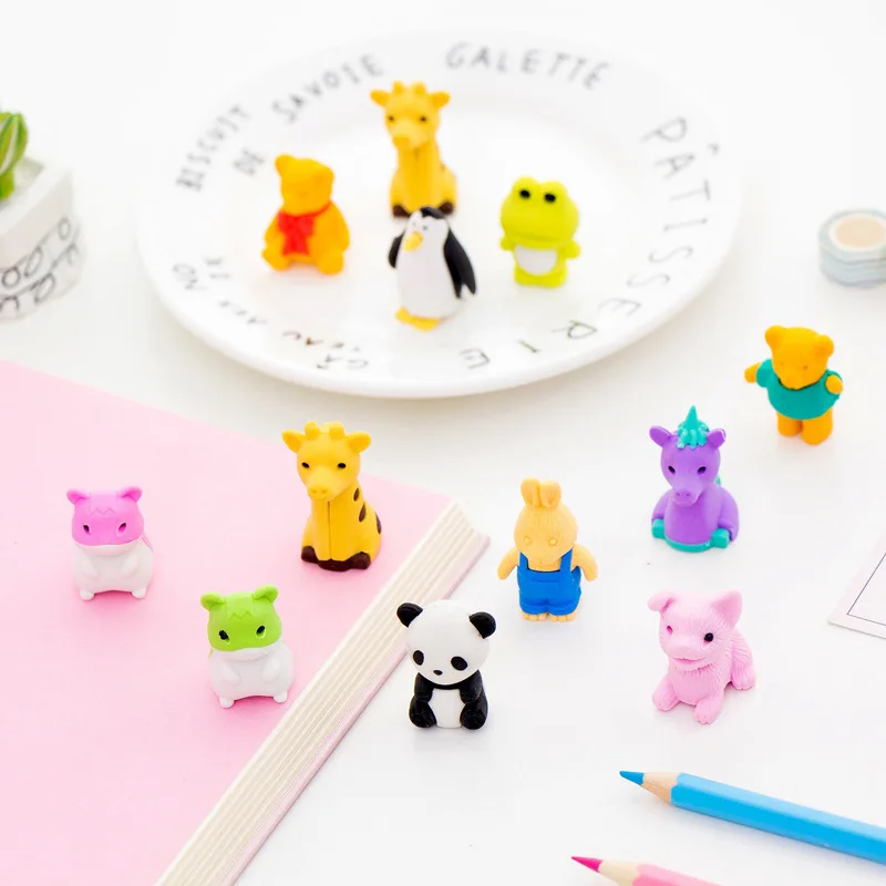 

Four Cute Panda Frog Animal Boxed Eraser Rubber Suit Student Stationery