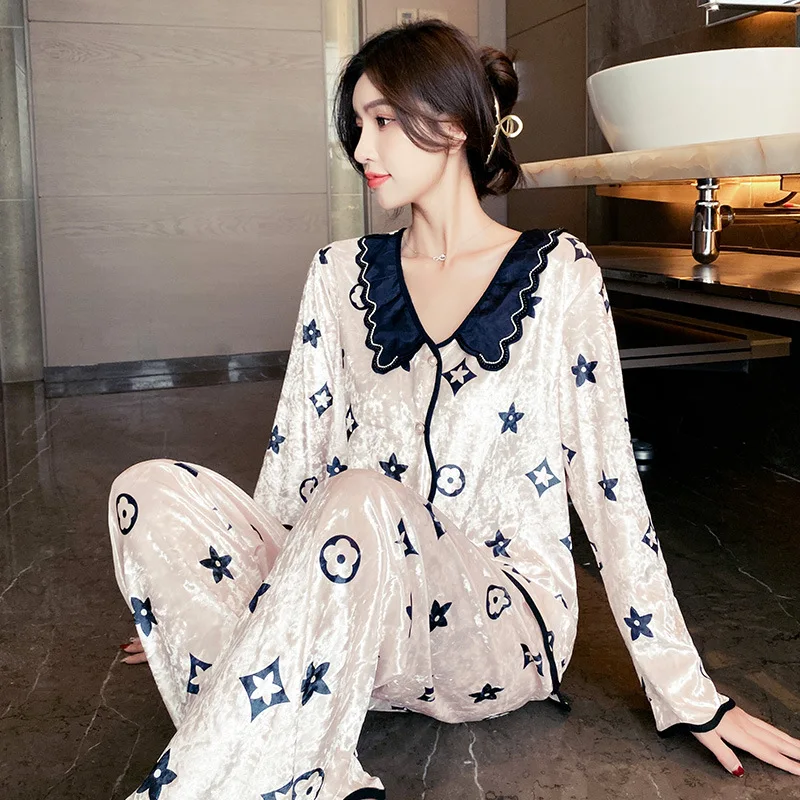 2022 Золотая Бархатная Пижама осень-зима женский корейский бархатный кардиган