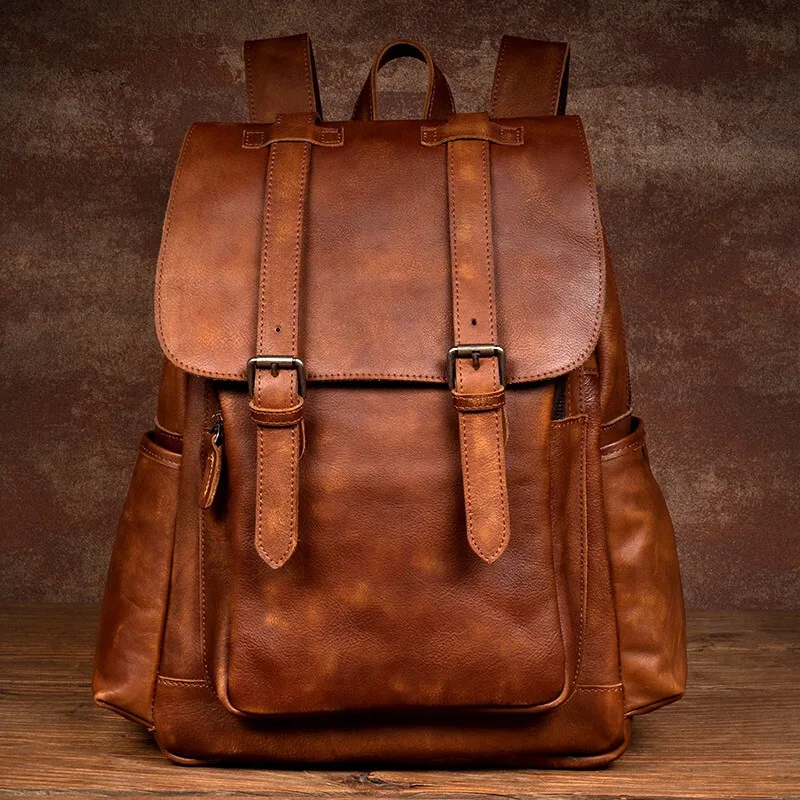 

Mantime/Slow Time Retro Trendy Handmade Genuine Leather Backpack Men's Business Casual First Layer Cowhide Backpack Large Capaci