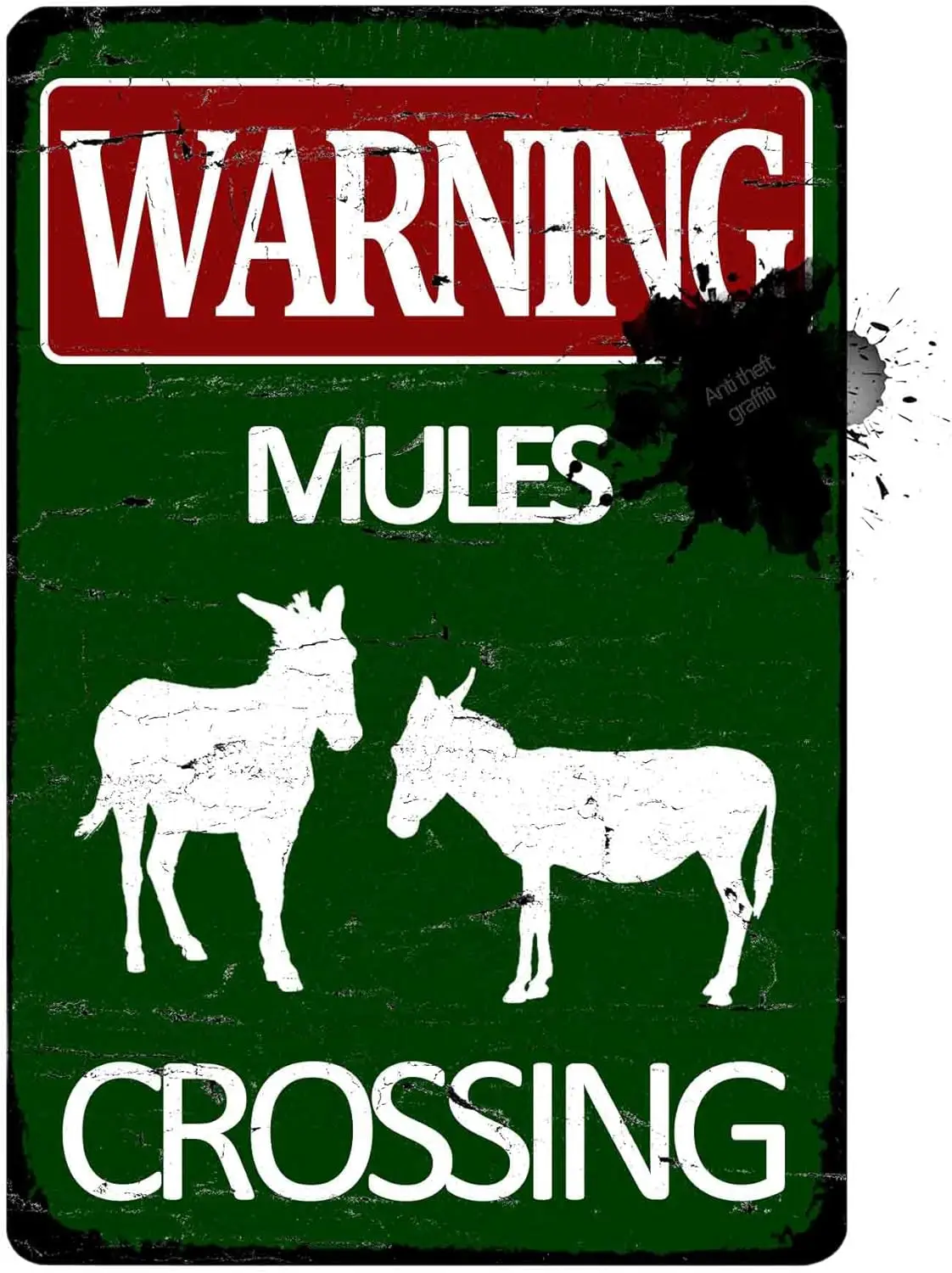 Mule Metl Tn Sgn Funny nml Crossng Sgns Wrnng Mules Vntge Br Mn Cve Wll Decor 8X12 nch