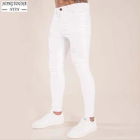 fashion white skinny ripped jeans men elastic stretch slim denim pants streetwear motorcycle hip hop jean jogging denim trousers