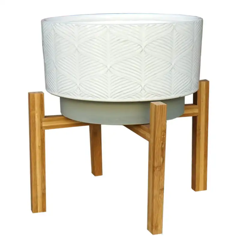 

Kennewick Ceramic Planter With Stand, Ivory