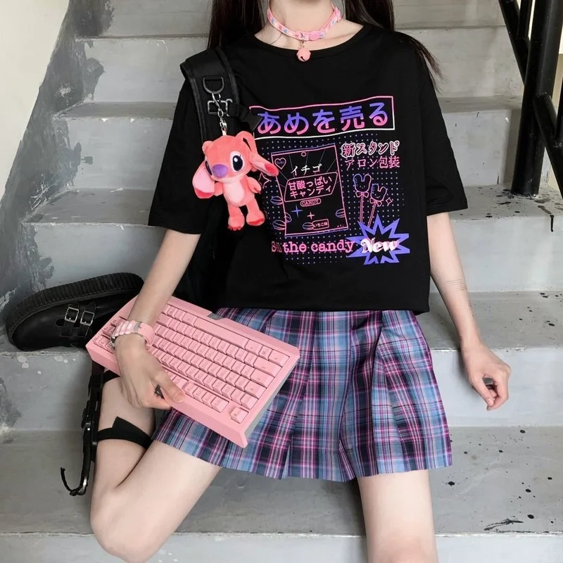 

Harajuku Gothic Summer Letter Print Top Fun Short-Sleeve Casual Feminino T-Shirt Hip Hop Punk Streetwear Women 2021 Mall Goth