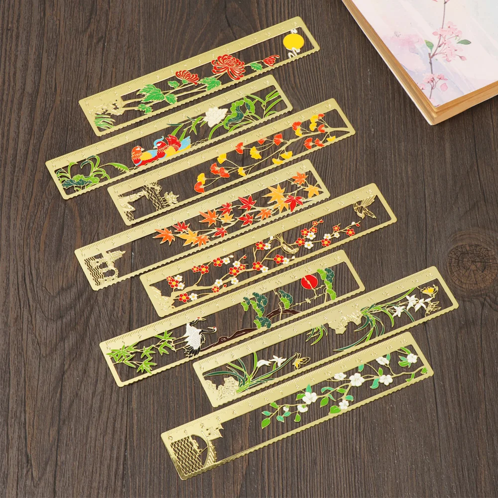 

1Pc Creative Chinese Style Hollow Metal Bookmark Multifunctional Ruler Bookmark for Kids Student Gift Measuring Drawing Supplies