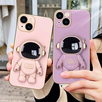 astronaut plating fold stand holder phone case for iphone 13 11 12 pro max mini xs max xr x xs 7 8 plus se 2020 bracket cover