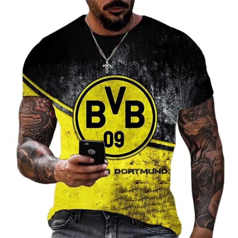 Men's T-shirt Summer Dortmund Club Top 3d Print Short Sleeve Street Hip-hop Fashion O-neck Oversized Male Casual Sweater
