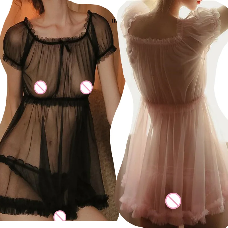 

Женская прозрачная ультратонкая марлевая Пижама с оборками, топ с открытыми плечами и шорты, комплект нижнего белья с кольцом для ног, собла...