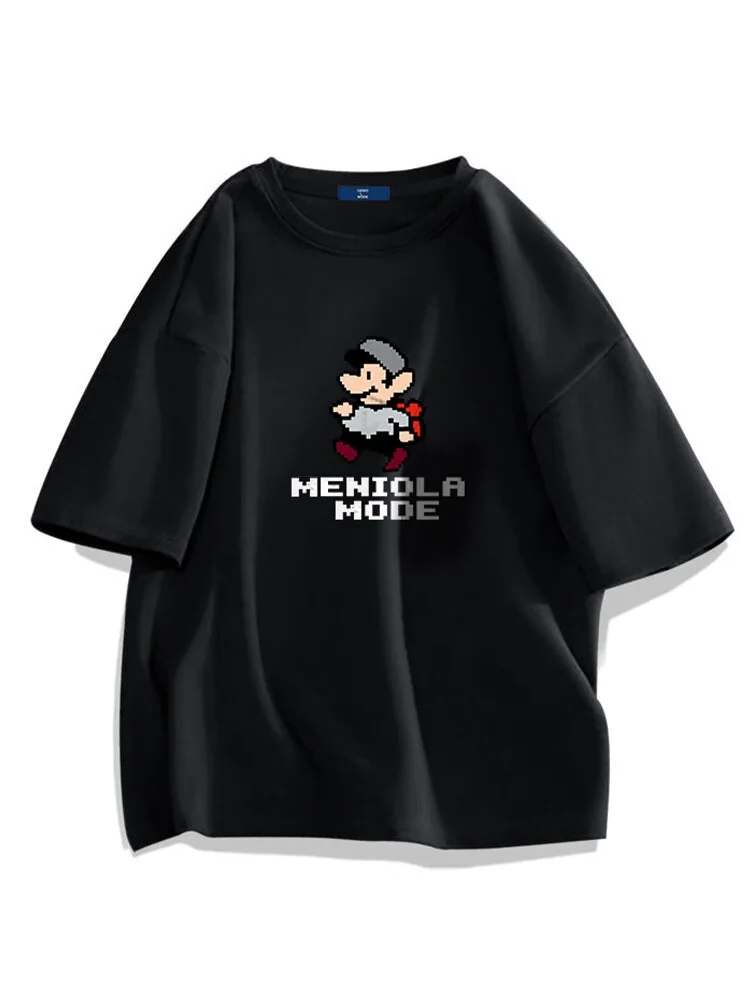 

2023 Summer Men O-neck Short Sleeved Tops Unisex Style Cotton Casual Oversized T-shirts New Pixel Cartoons Print Couple Ins Tee