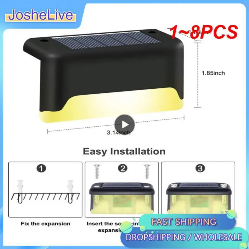 

1~8PCS Warm White LED Solar Step Lamp Stair Outdoor Garden Lights Waterproof Balcony Light Decoration for Patio Stair Fence
