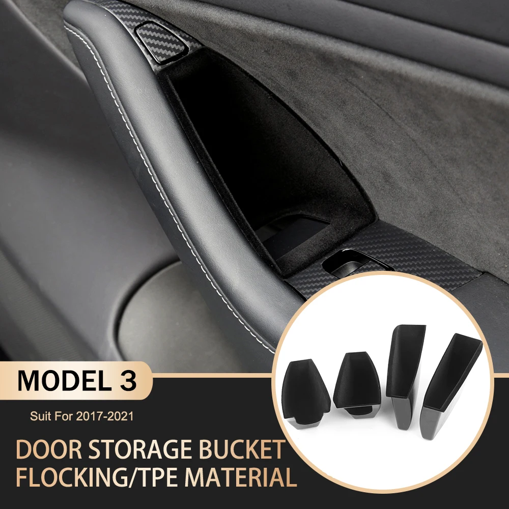 

2/4 шт. флокирующая Автомобильная дверная ведро для хранения для Tesla Model 3 2017-2021 Автомобильная дверная ручка подлокотник держатель лоток Орган...