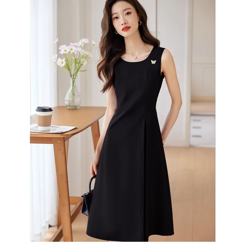 Платье женское средней длины без рукавов элегантный офисный сарафан в Корейском