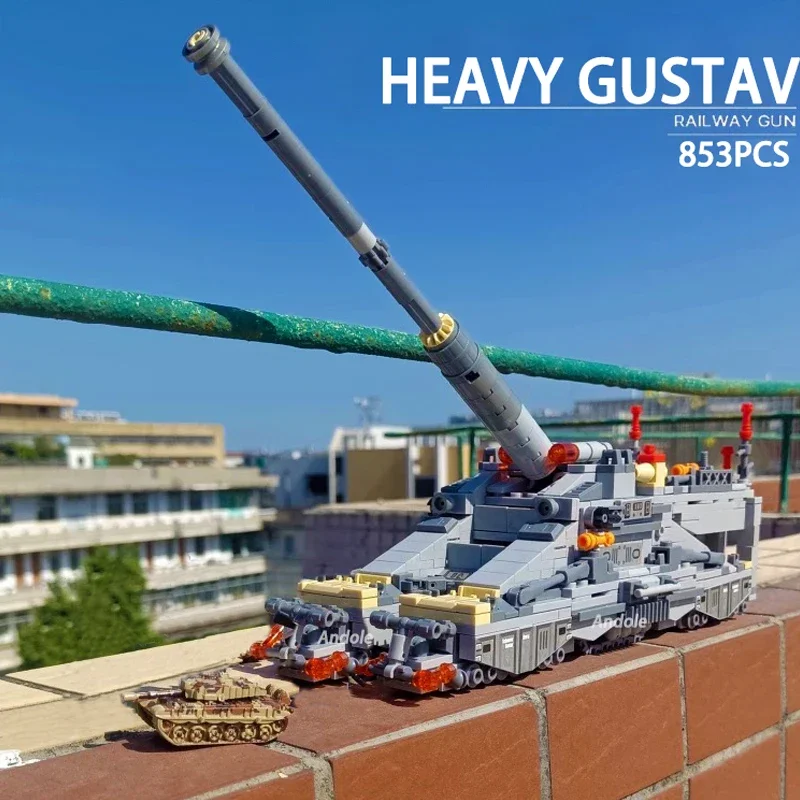 853 шт. военная серия тяжелые строительные блоки Gustav Cannon WW2 солдаты оружие модель