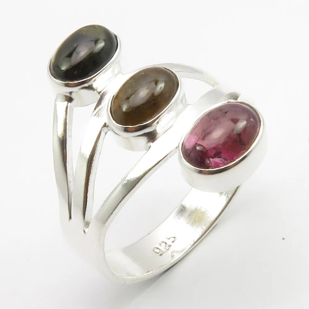 

Semi-precious Stone Pink 3 Ring Size 8.5 For Women