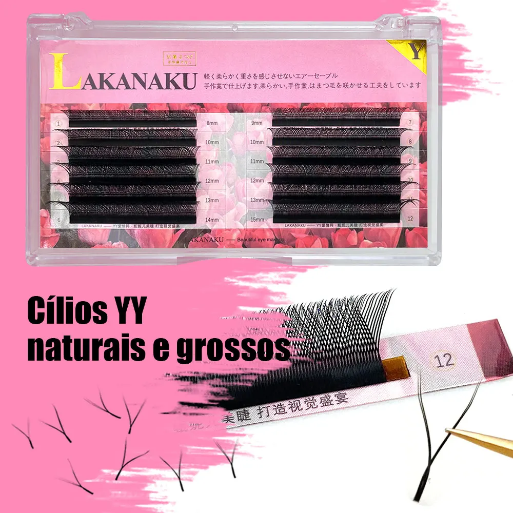 

LAKANAKU 12 Rows YY Shaped Eyelashes Extension 8-15mm False Mink Natural Soft False Eyelash Supplies Makeup Cilios