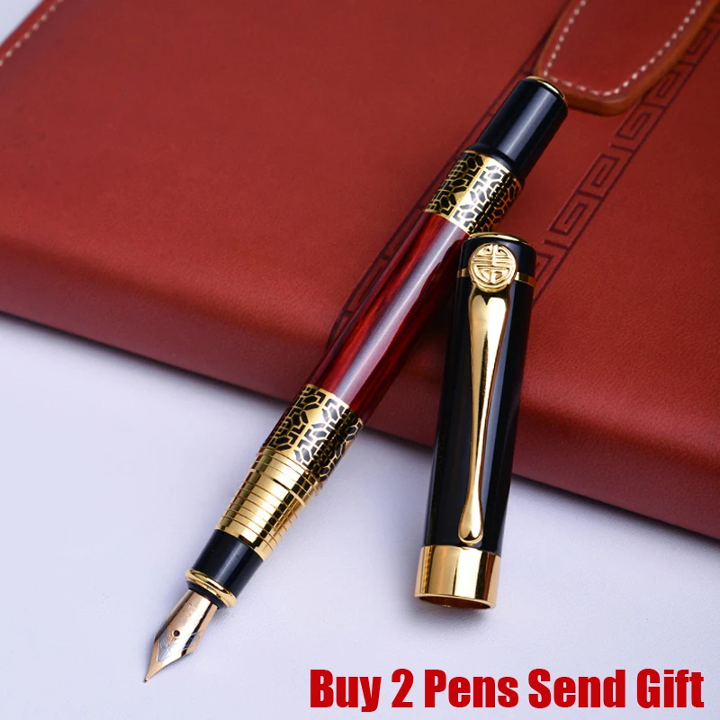 

Ручка перьевая в деловом стиле для мужчин, полностью Металлическая, с чернилами, цвета розового дерева, для подписей, подарок для письма, отправка в подарок, 2 шт.