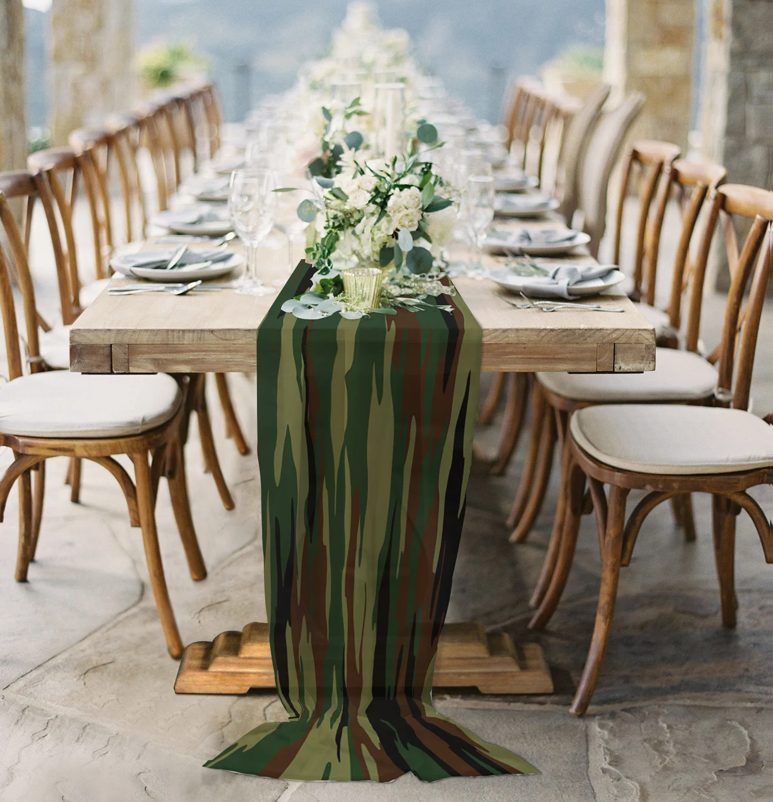 

Camouflage Abstract Sheer Chiffon Table Runner Wedding Party Birthday Luxury Voile Tablecloth Home Decoration