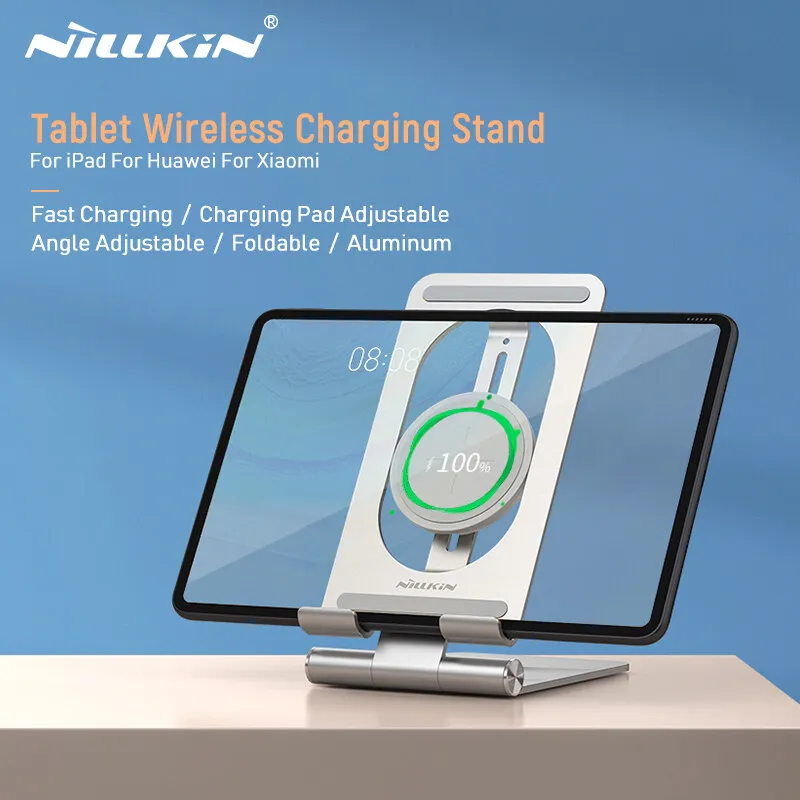 

Nillkin Aluminium Alloy Desktop Stand Tablet Holder Adjustable Foldable for iPad 9.7 10.5 12.9 iPad Air Support 15w wireless