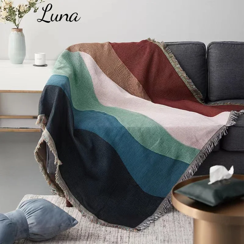 

Nordic Sofa Cover Autumn and Winter Stripe Blanket Soft Warm Single Blanket for Bed Ins Style Mat for Picnic Hotel Party