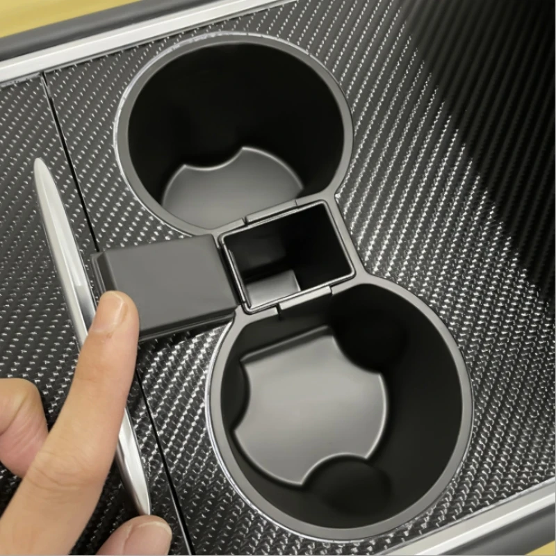 

Car Cup Holder for Tesla Model 3 Y 2021 with Mini Trash Can Storage Box Silicone Shockproof Center Console Interior Accessories
