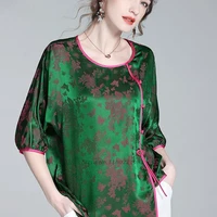 2022 chinese traditional hanfu tops improved cheongsam national flower print satin blouse oriental tang suit chinese blouse