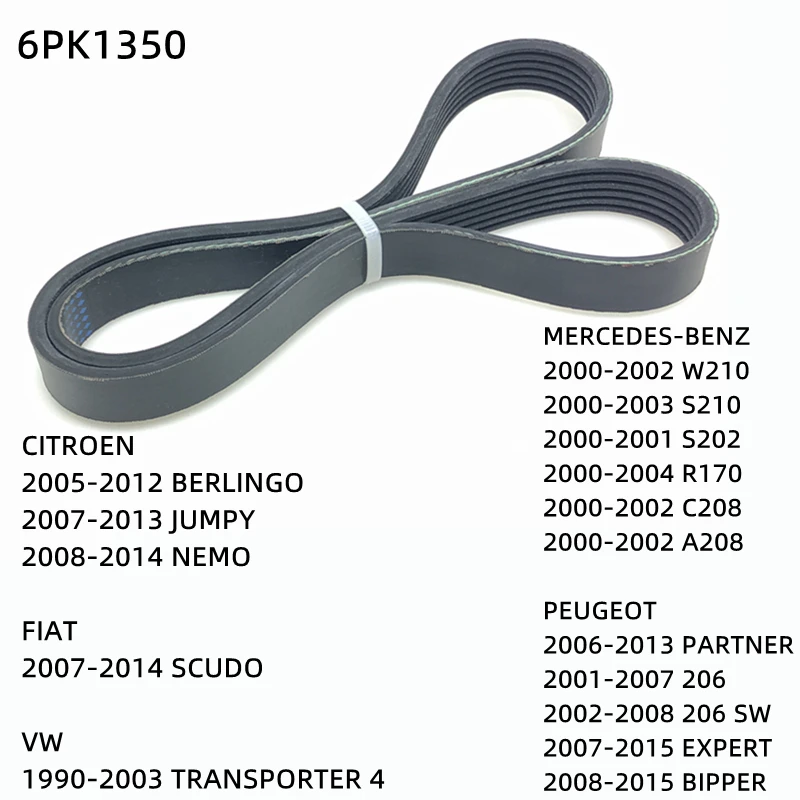 

6PK1350 Engine Air Conditioner Belt V-Ribbed Belts Drive For CITROEN BERLINGO JUMPY NEMO FIAT SCUDO PEUGEOT PARTNER 206 SW