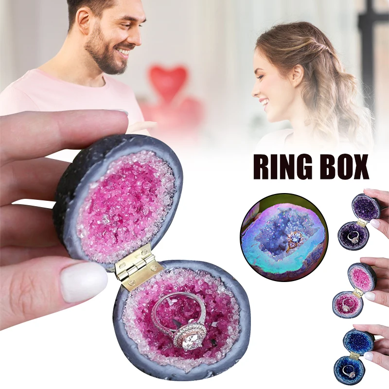 2022 Birthday Gifts Novelty Proposal Ring Box Resin Imitation Crystal Round Jewelry Box Personality Ornament Anniversary Gift