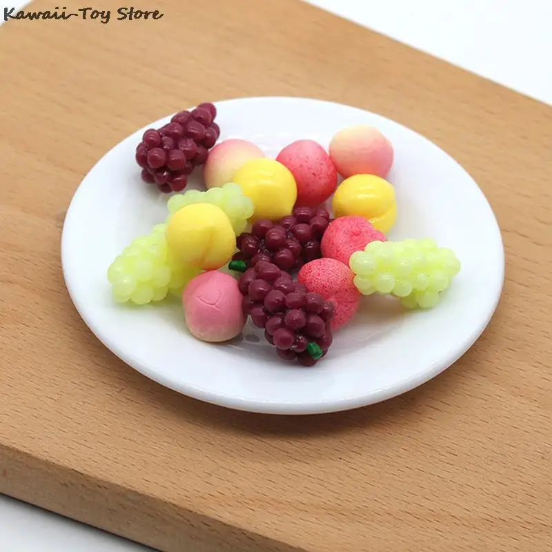

5Pcs/Set 1/12 Dollhouse Mini Resin Fruit Plate Simulation Furniture Food Tray Model Toys For Doll House Decoration
