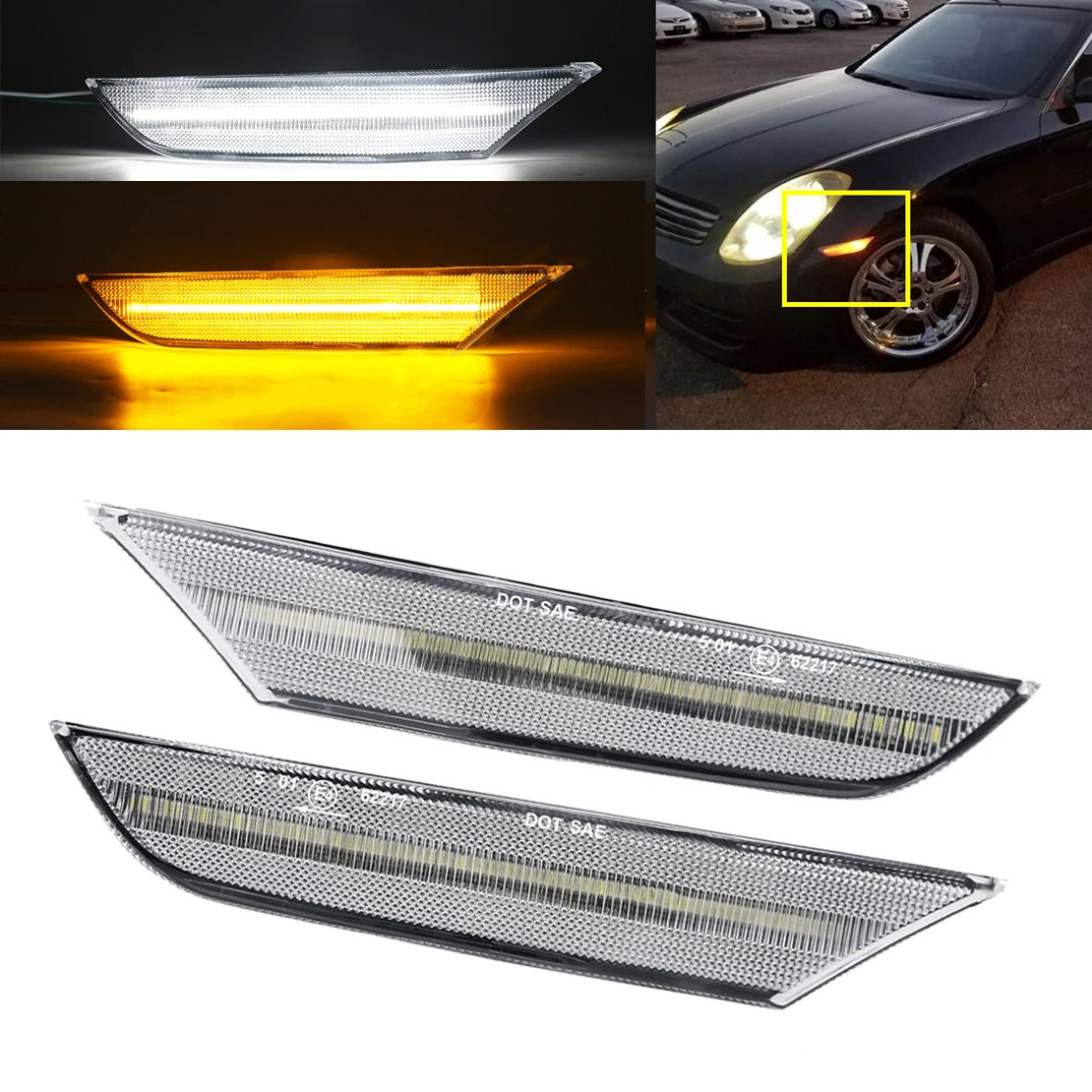 

Автомобильный светодиодный указатель поворота IN2551108, 2 в 1, 12 В, подходит для Nissan Skyline V35, Infiniti, G35, 1 пара