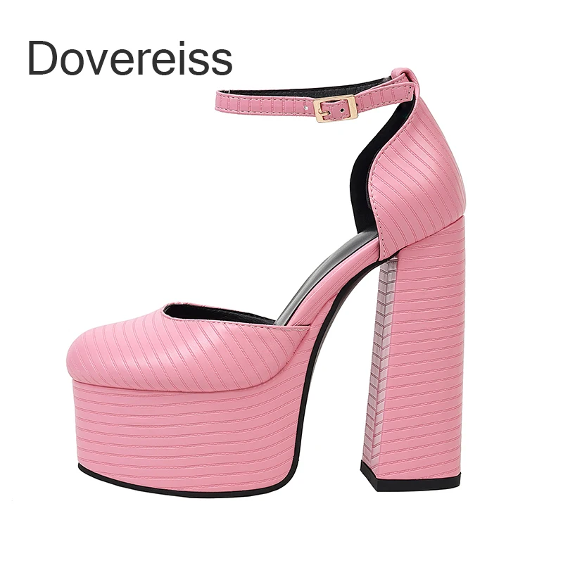 

2022 Summer Platform Chunky Heels Square Toe Sandals Women Fashion Pink Party Shoes Waterproof Block Heels Big Size 40 41 42 43