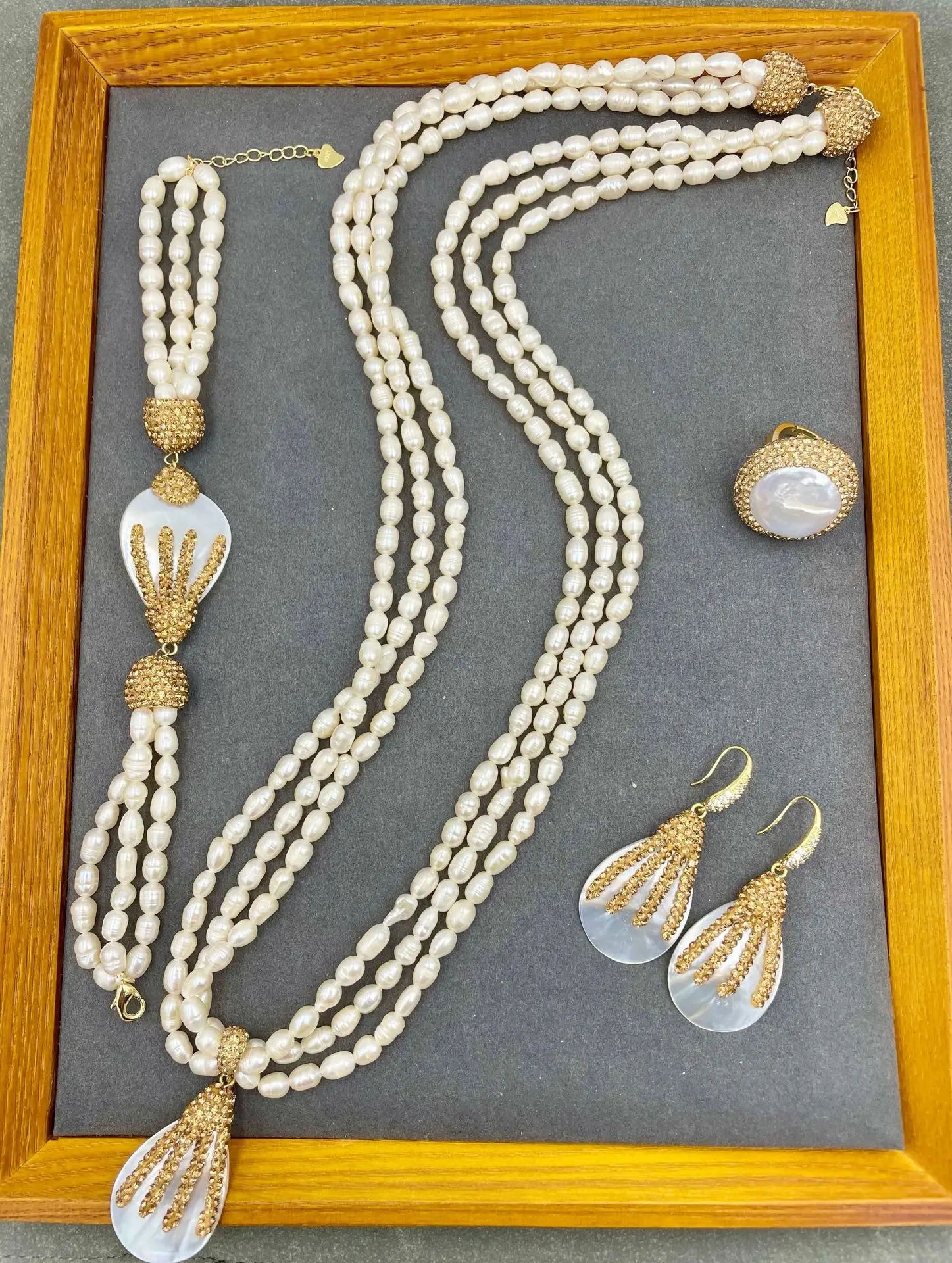 Модный дизайн, жемчуг в стиле барокко, натуральное пресноводное ожерелье, браслет, кольцо, серьги, подарок для женщин, серьги, комплект ювели...