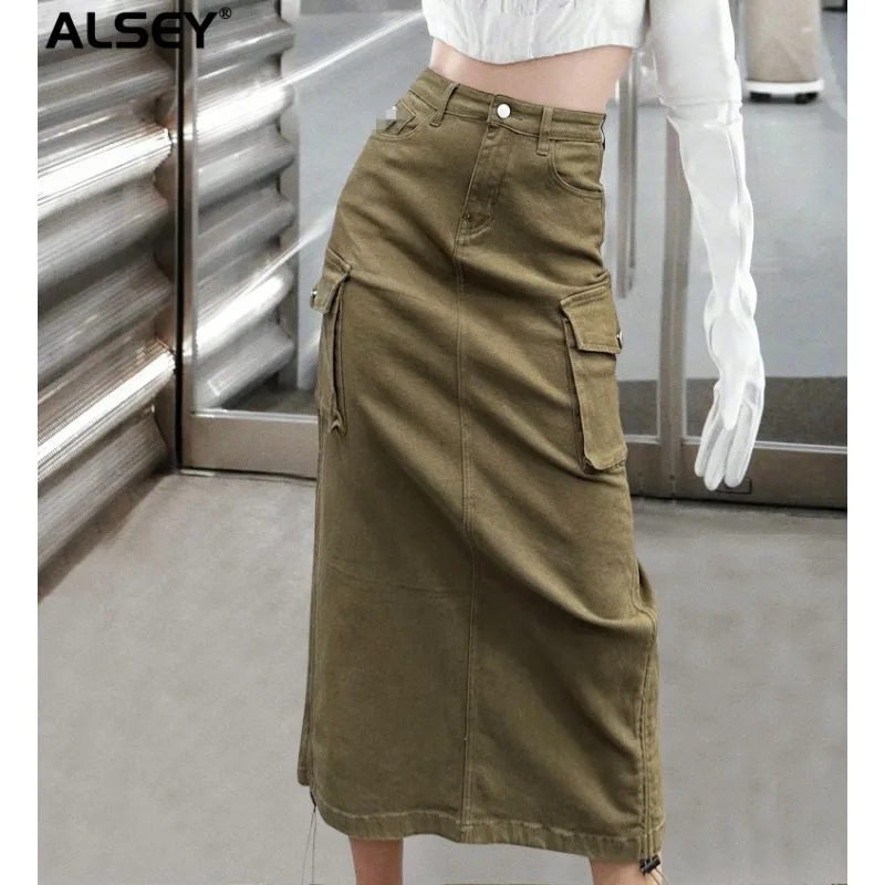 

High Quality Women Vintage Denim Half Skirt Autumn New Comfortable Slim Commuter High Waist Plus Size Female Clothing A02310
