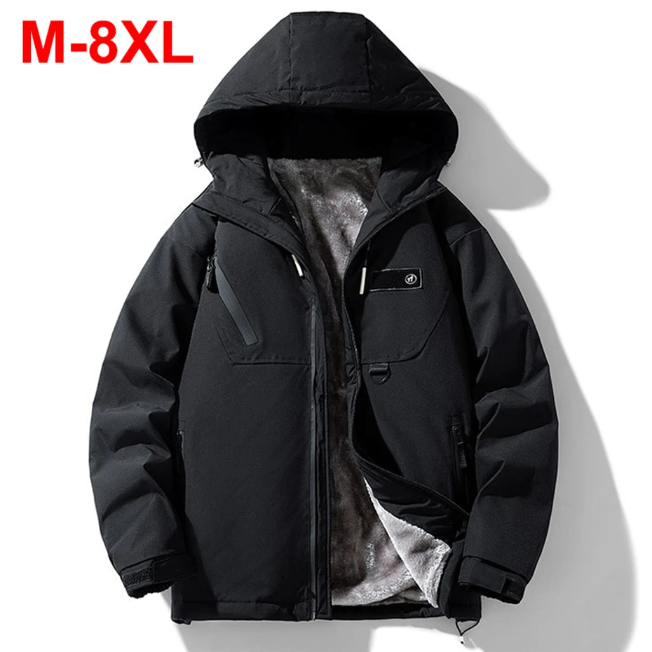 Мужская зимняя флисовая куртка с капюшоном размеры до 8XL