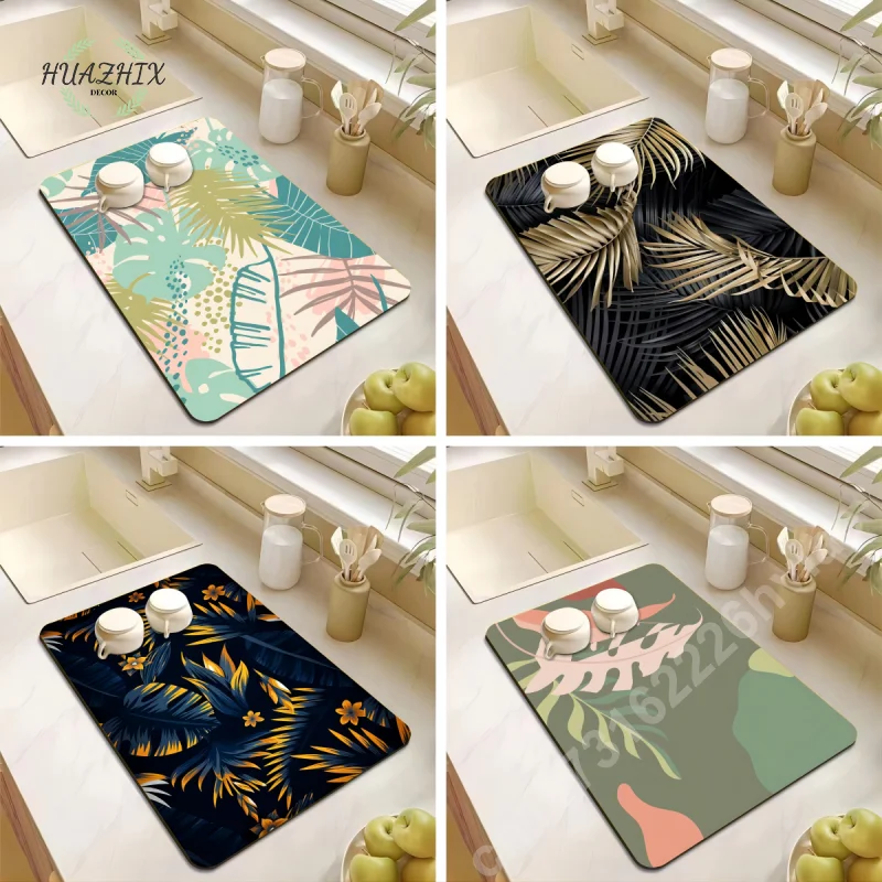 

Tropical Plants and Fruits Full Print Drain Pad Super Absorbent Heat Proof Dish Drying Mat Waterproof Non-slip Bottle Placemat