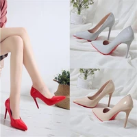 nude color small fresh high heels patent leather stiletto single shoes korean sexy pointed pumps black professional work shoes