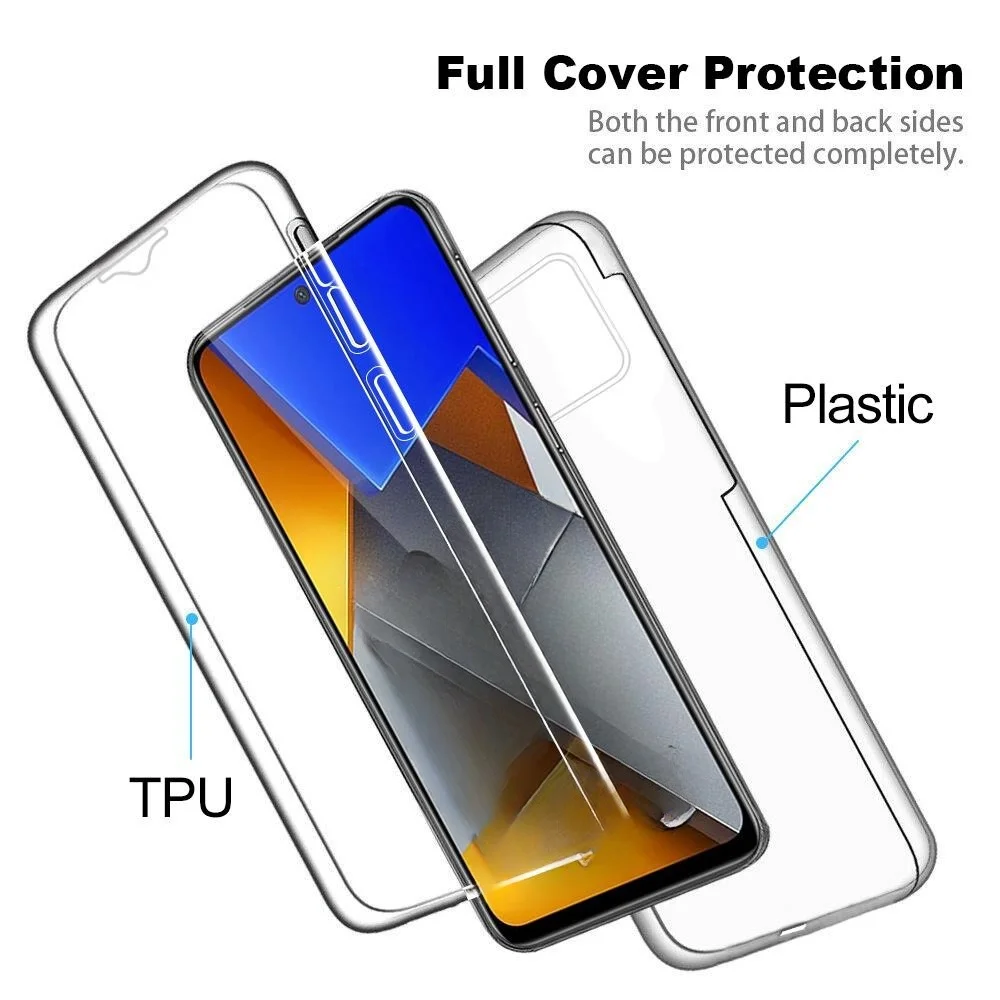 360 Full Body Transparent Phone Case For Xiaomi Poco X3 X4 X5 Pro 5G F5 Redmi Note 9 10 11 12 13 13C 12C 10C 9C 9A Cover