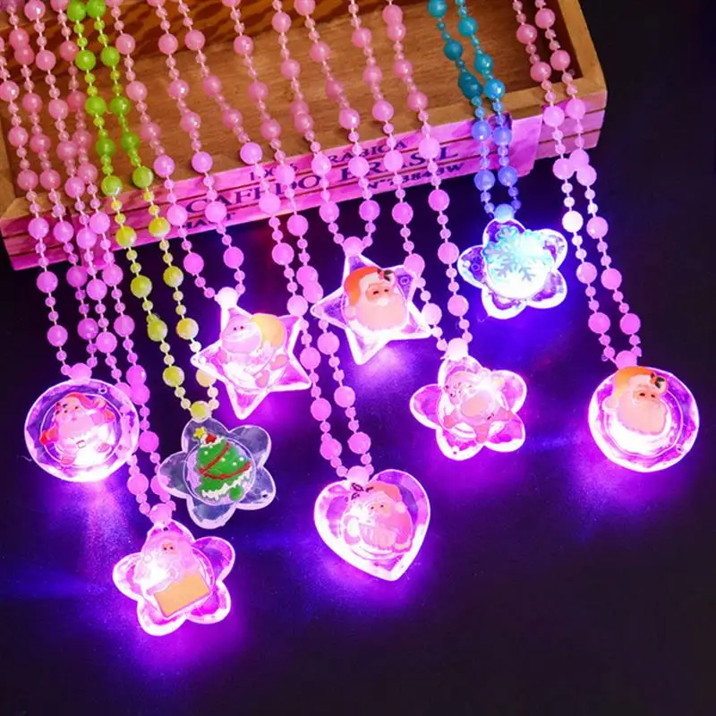 

5/8Pcs Kids Christmas Necklace Luminous Toys Christmas Jewelry Xmas Necklace Christmas Kids Gifts Party Girls Toy (Random Style)