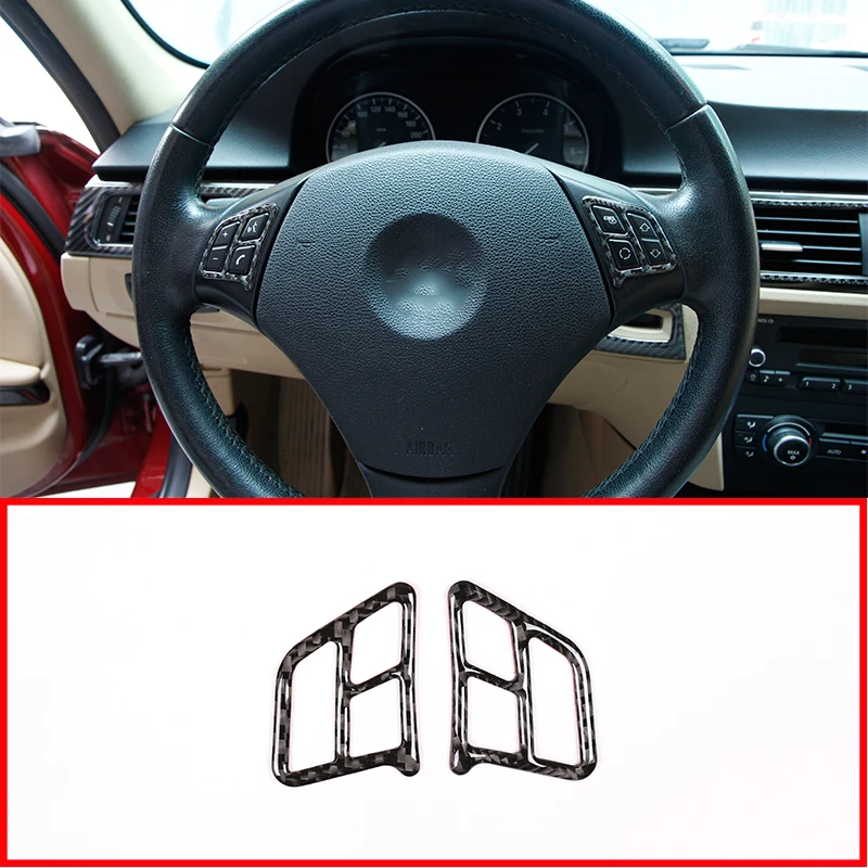 

2 Pcs Soft Carbon Fiber Steering Wheel Button Frame Stickers Trim For BMW E90 E92 3 Series 2005-2012 Accessories fast ship