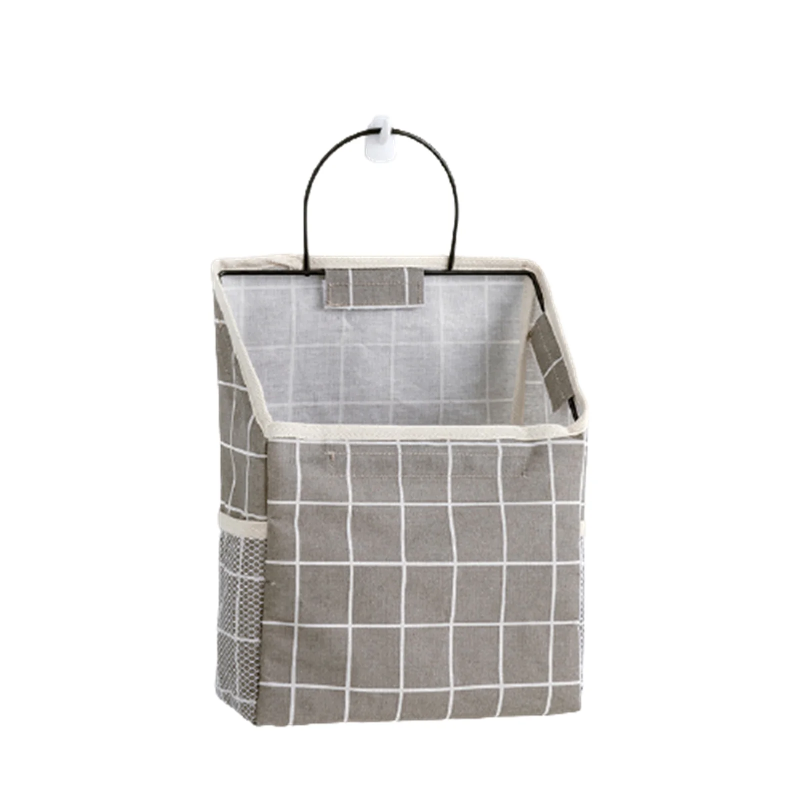 

Wall Hanging Organizer Bag Hanging Storage Canvas Basket with Side Mesh Pocket Decorative Organizer Bin for Home TB Sale
