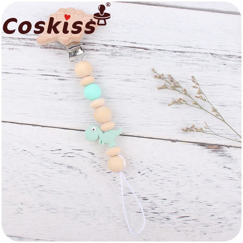 

Coskiss New Baby Product Dinosaur Beech Teether Children's Bracelet Soothing Toy Pacifier Chain Stroller Accessories Pendant