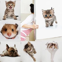 1pc 3d cat dog wall sticker animal pvc waterproof toilet stickers for bathroom bedroom kitchen home art poster decals decor sup