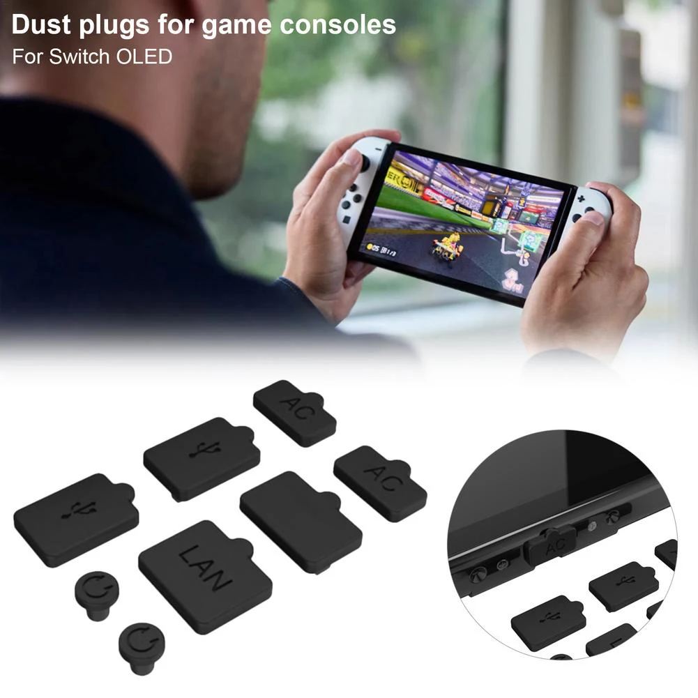 

8pcs Silicone Dust Plug Set USB AC LAN HDMI Interface Antidust Cover Dustproof Plug For Nintendo Switch OLED Console Accessories