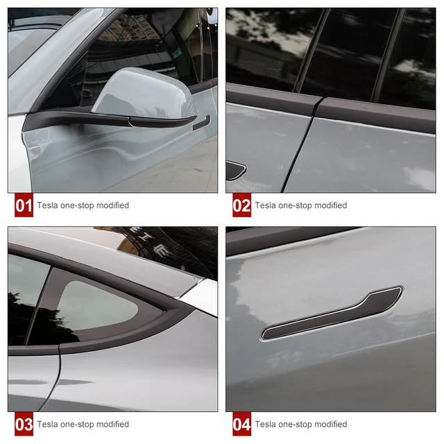 Car Window Frame Sticker for Tesla Model 3 Exterior Decoration Accessories PVC Door Handle Black Protector Trim Strips 2017-2020 3