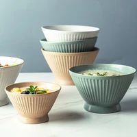 1pc japanese style ceramic single small high footed rice soup noodle dessert bamboo hat dinner bowl set home tableware sets