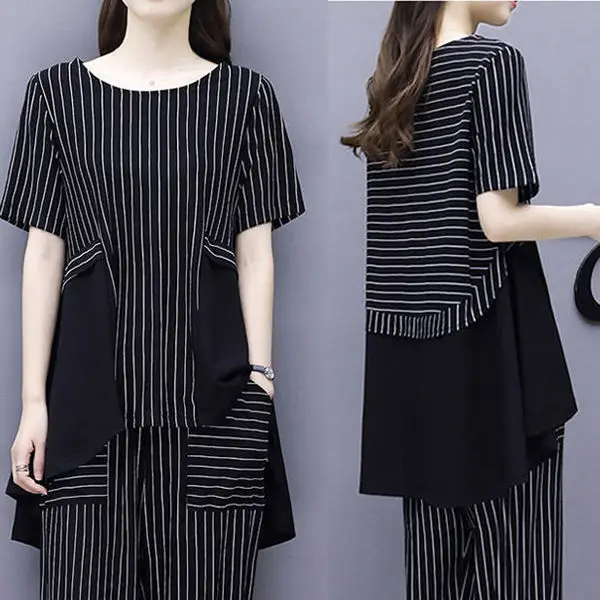 

Short-sleeved Cropped Pants Sports Suit Women's Summer 2023 New Style Two Piece Set British Style Loose Leisure Matching Sets