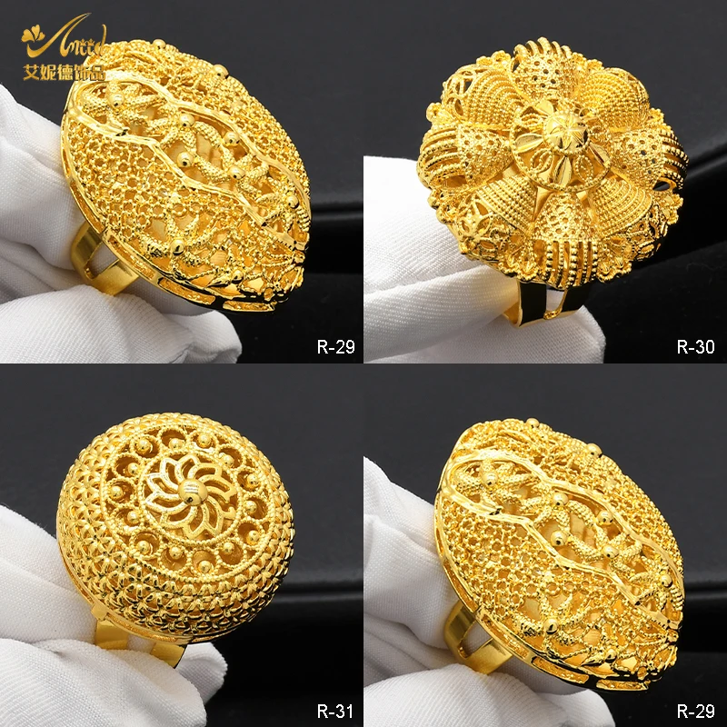 

Ethiopian Gold Plated Rings For Women Arabic Dubai Bridal Wedding Banquet Party Luxury Jewellery Gifts Resizable Rings Wholesale